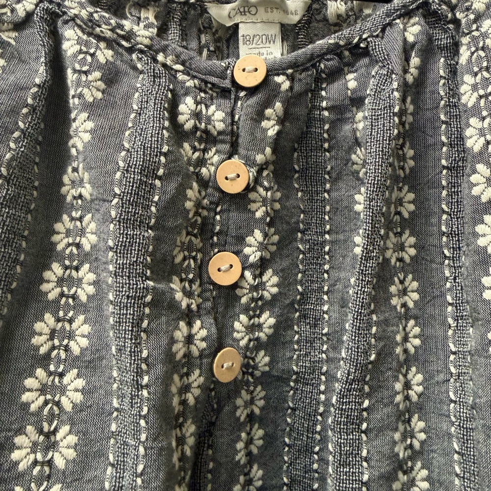 Cato Gray Floral Stripe Peasant Blouse Puff Sleeve Boho 18/20W - Picture 3 of 8